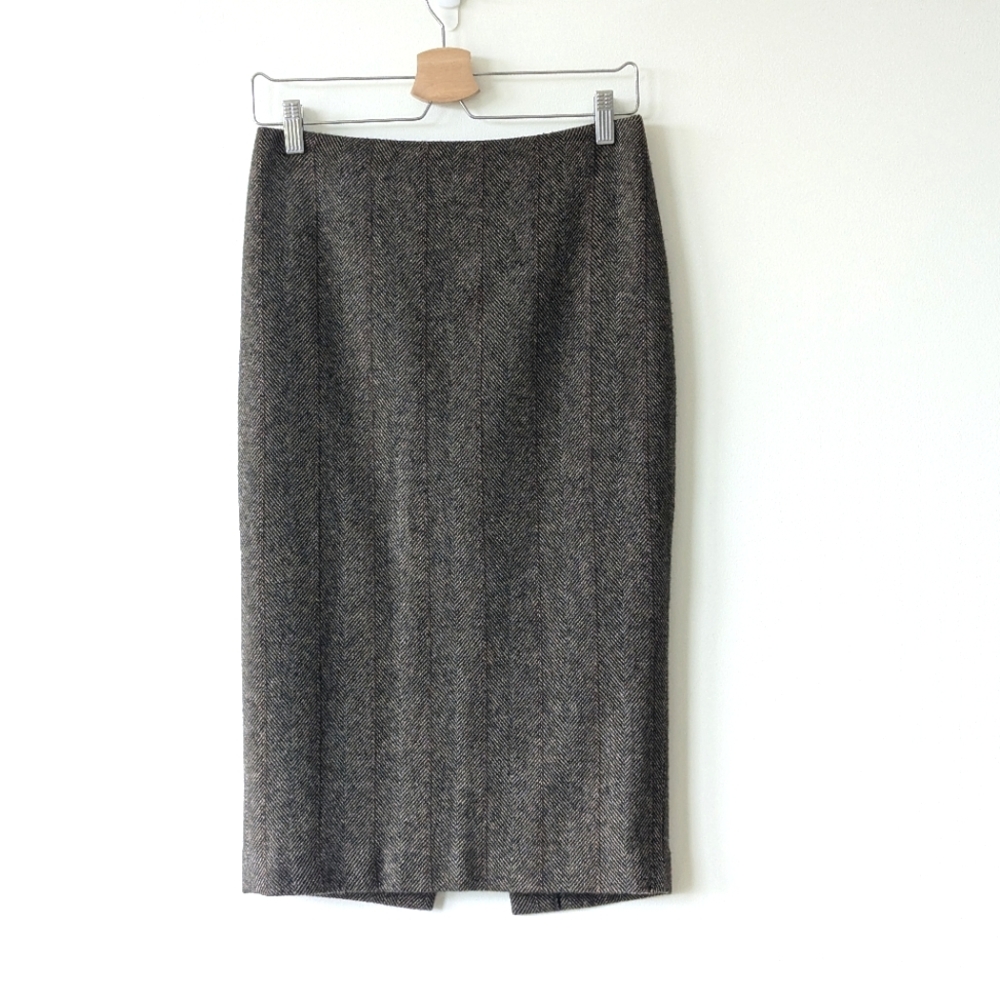 Ralph Lauren PURPLE Label 100% Cashmere Pencil Skirt Brown Herringbone Size 8 - Picture 3 of 16